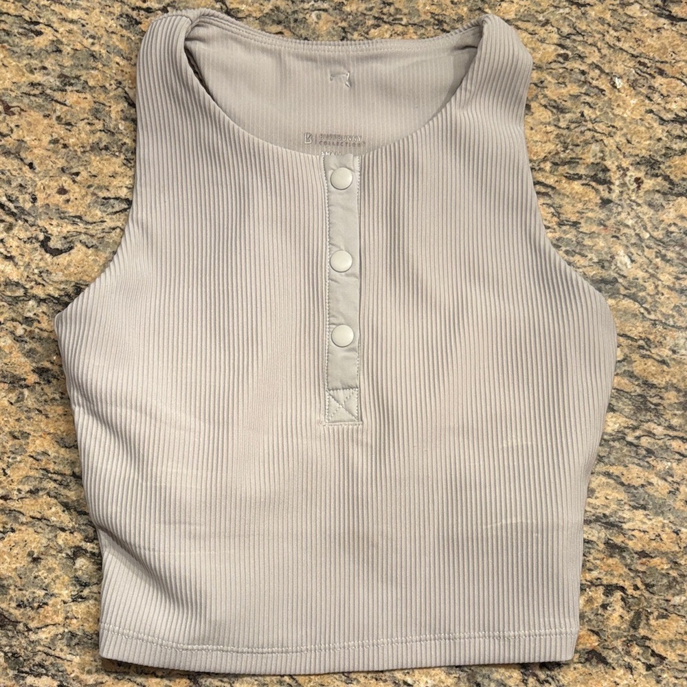 BuffBunny Ribbed Crop Tank Snap Front Grey Size Small